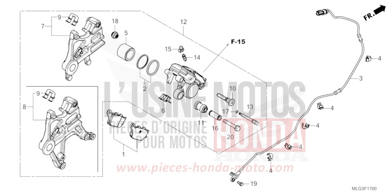 ETRIER DE FREIN ARRIERE de Africa Twin DCT PEARL GLARE WHITE (NHB53H) de 2022